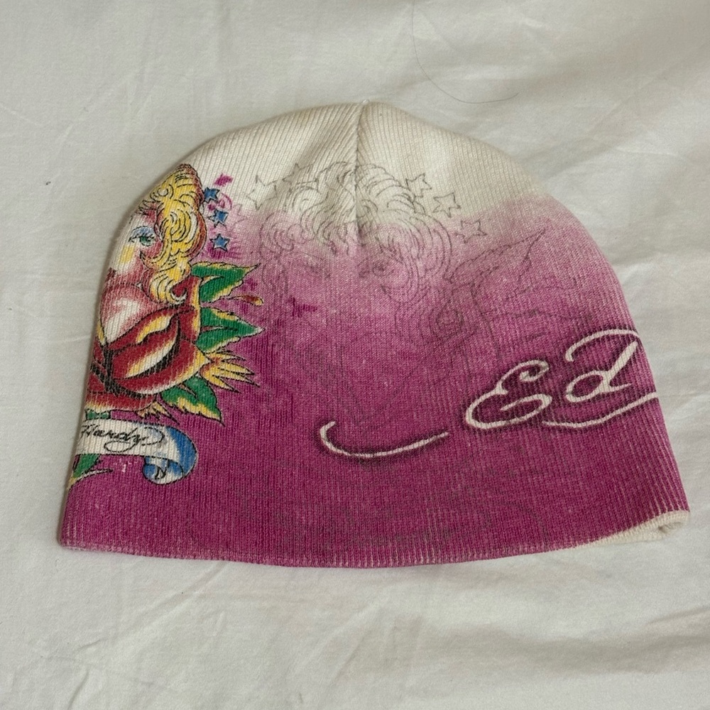 Ed Hardy Pink and White Gradient Beanie